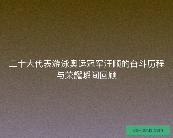 二十大代表游泳奥运冠军汪顺的奋斗历程与荣耀瞬间回顾